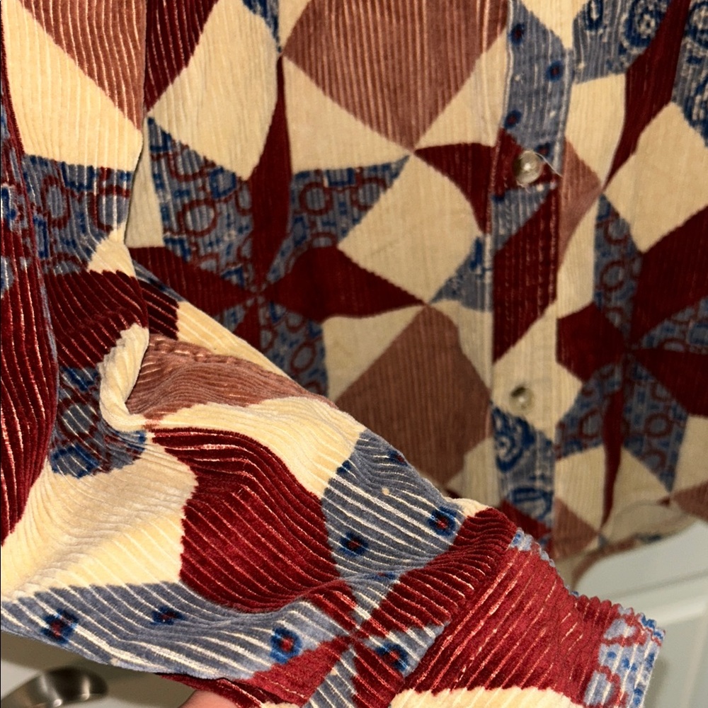 Urban Outfitters Geometric Corduroy Shirt - Red, Blue, Cream - Picture 4 of 5